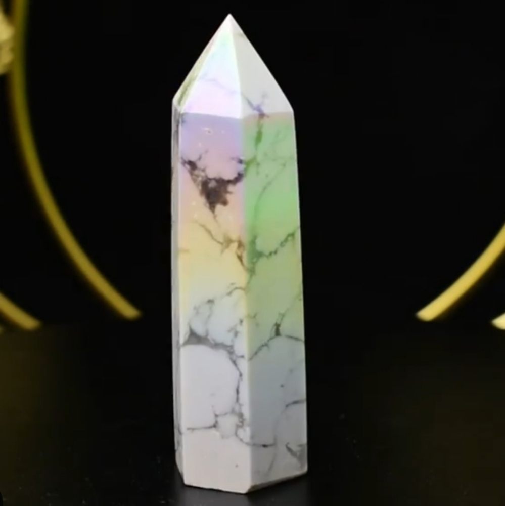 Natural Aura Howlite Crystal Point Electroplating Wand Stone Energy
